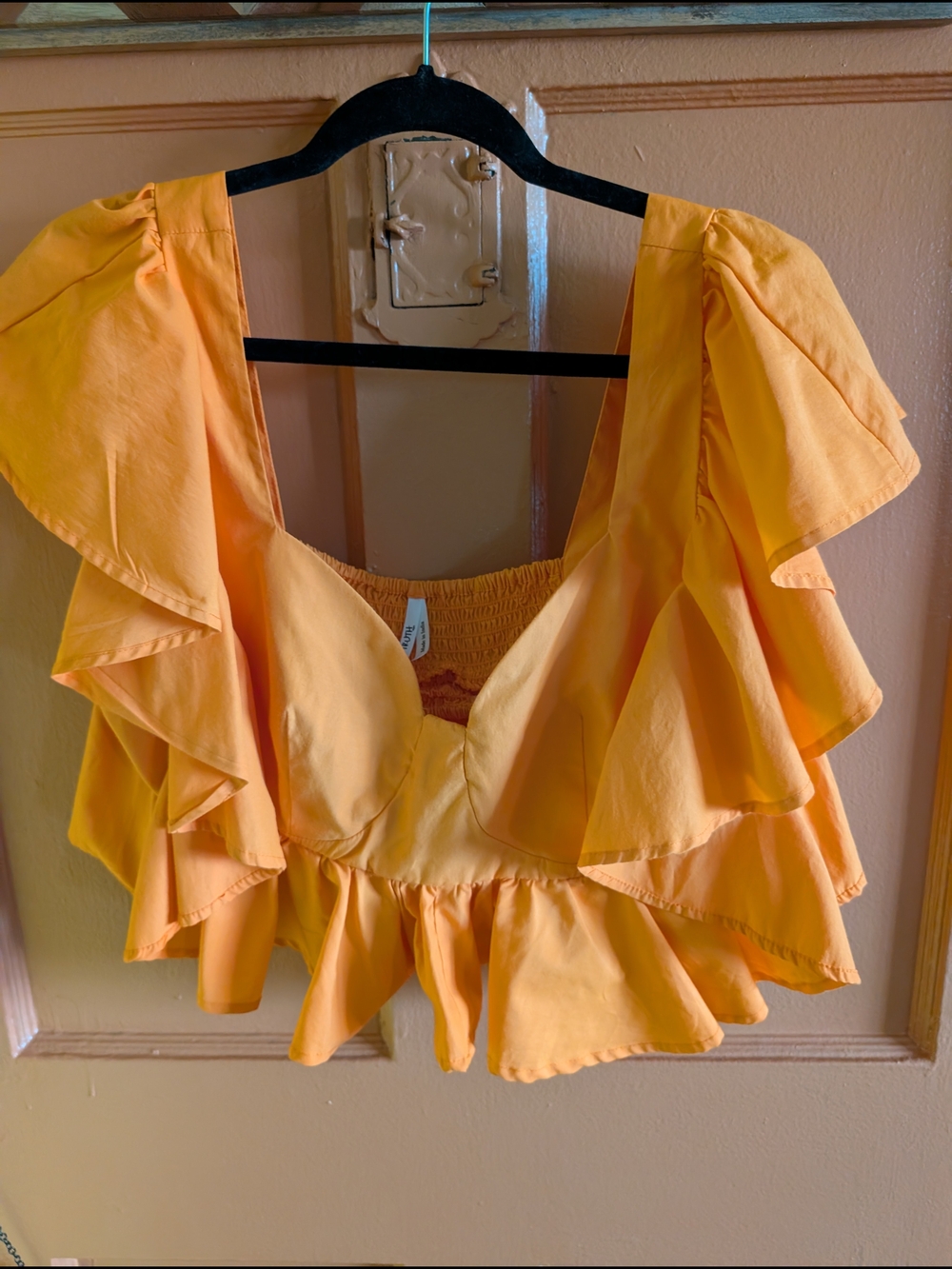 Truth Orange Ruffle Crop Top with Flutter Sleeves